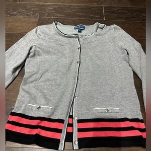 Karen Scott Resort Stripe Hem Cardigan Gray M